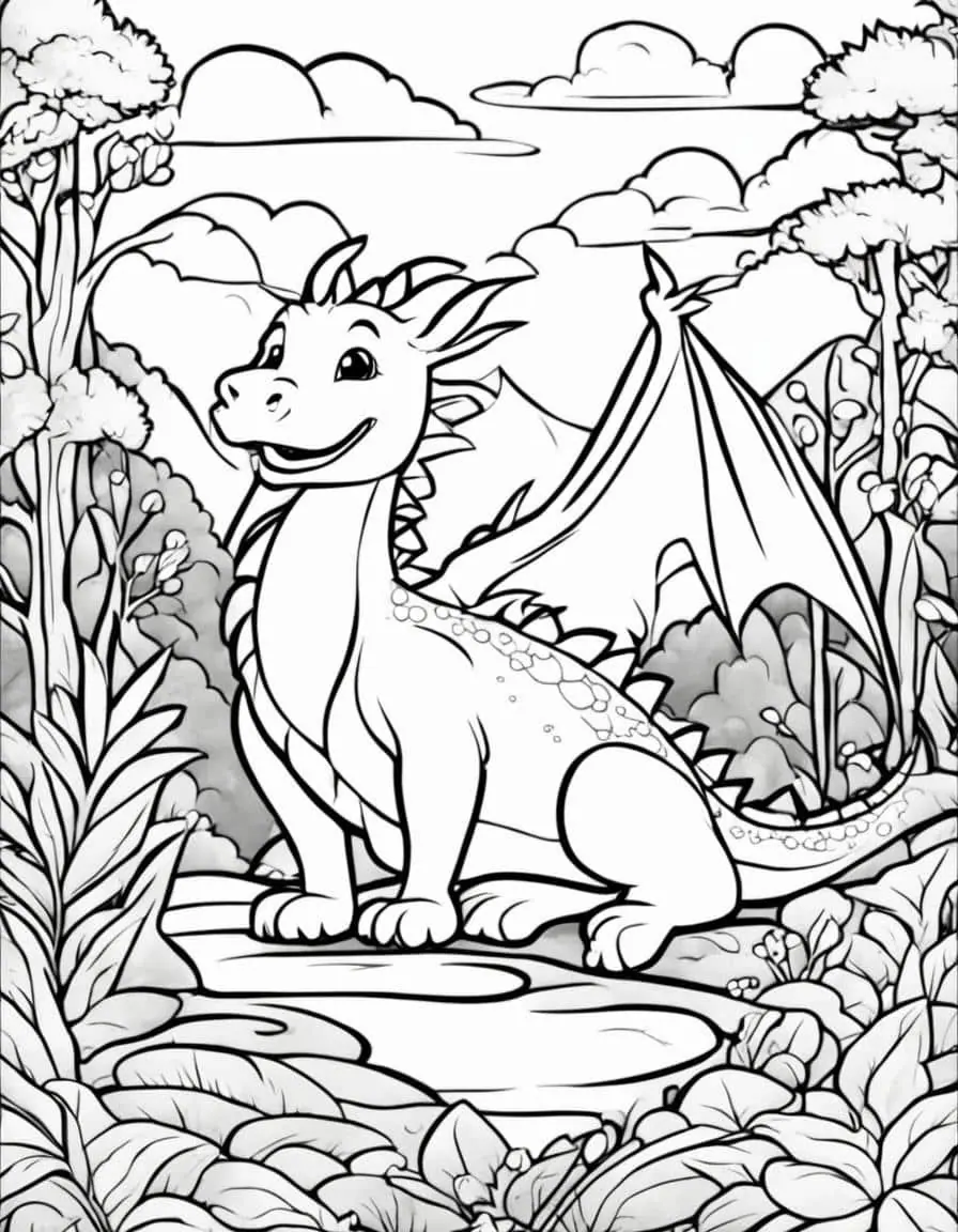 Prueba el Generador de páginas para colorear del dragón número 1 – 8