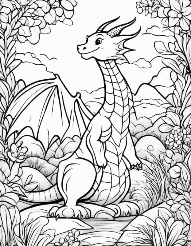 Prueba el Generador de páginas para colorear del dragón número 1 – 5