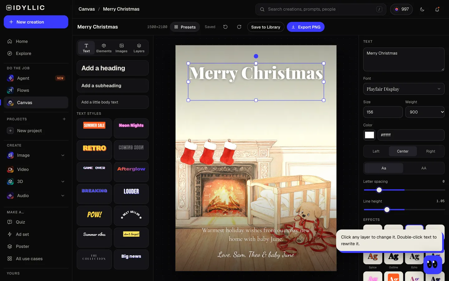 Edit, then print or send: Idyllic christmas cards with original art and your sign-off flow, step 4