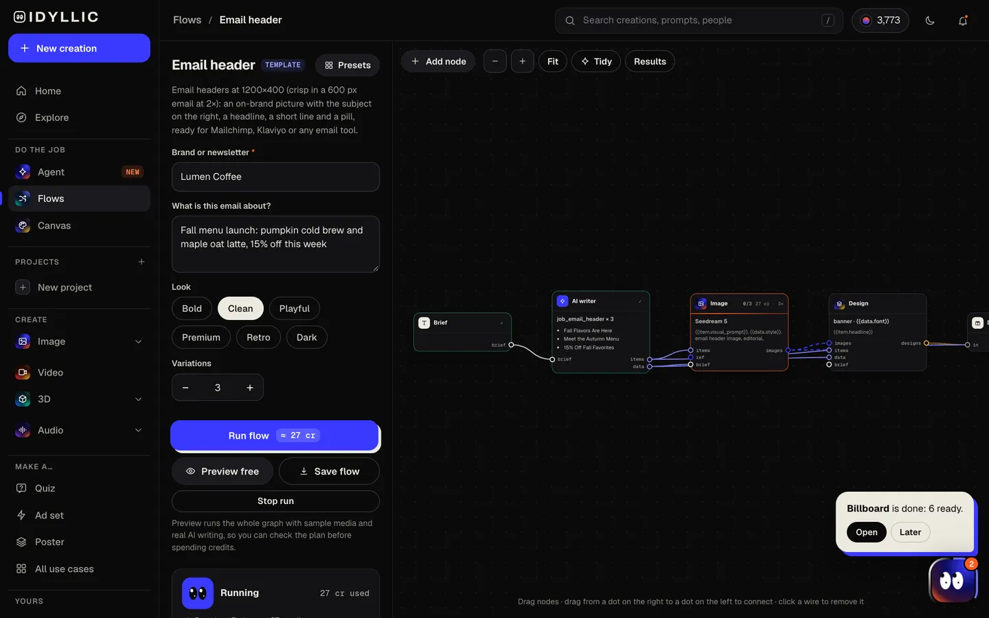 Let it design: Idyllic newsletter and campaign headers at 1200×400 flow, step 2