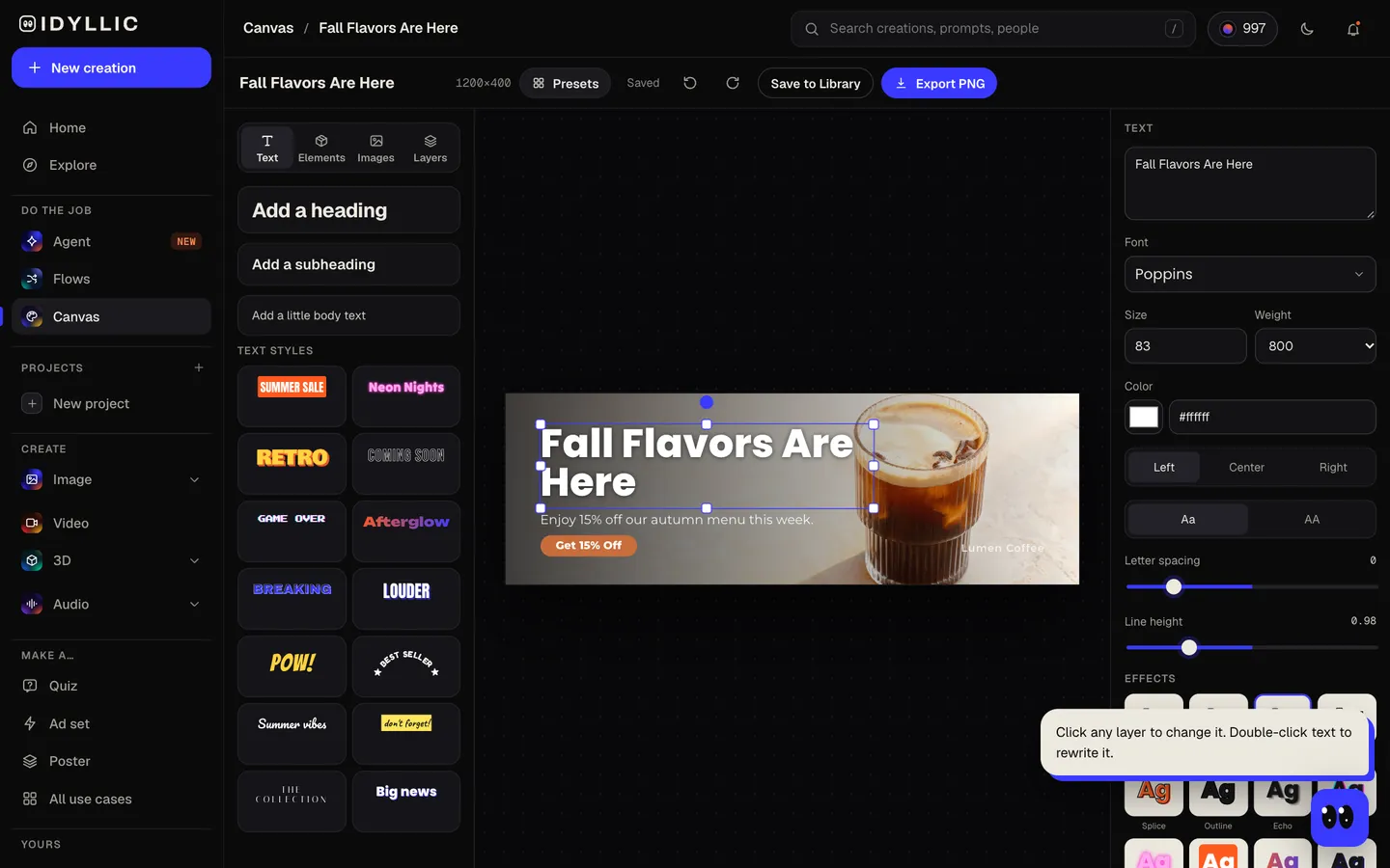 Edit and export: Idyllic newsletter and campaign headers at 1200×400 flow, step 4