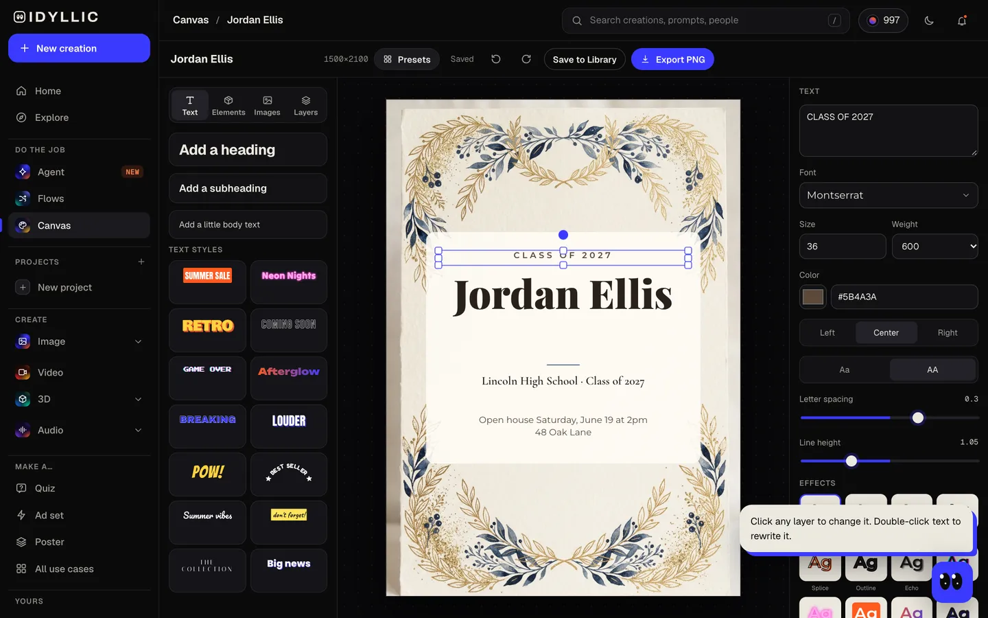 Edit and download: Idyllic announce your grad with their photo and party details flow, step 4
