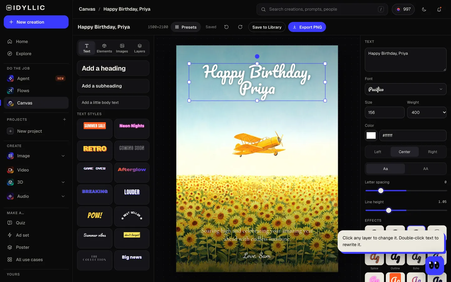 Edit and download: Idyllic a card for any occasion, with art and words that fit flow, step 4
