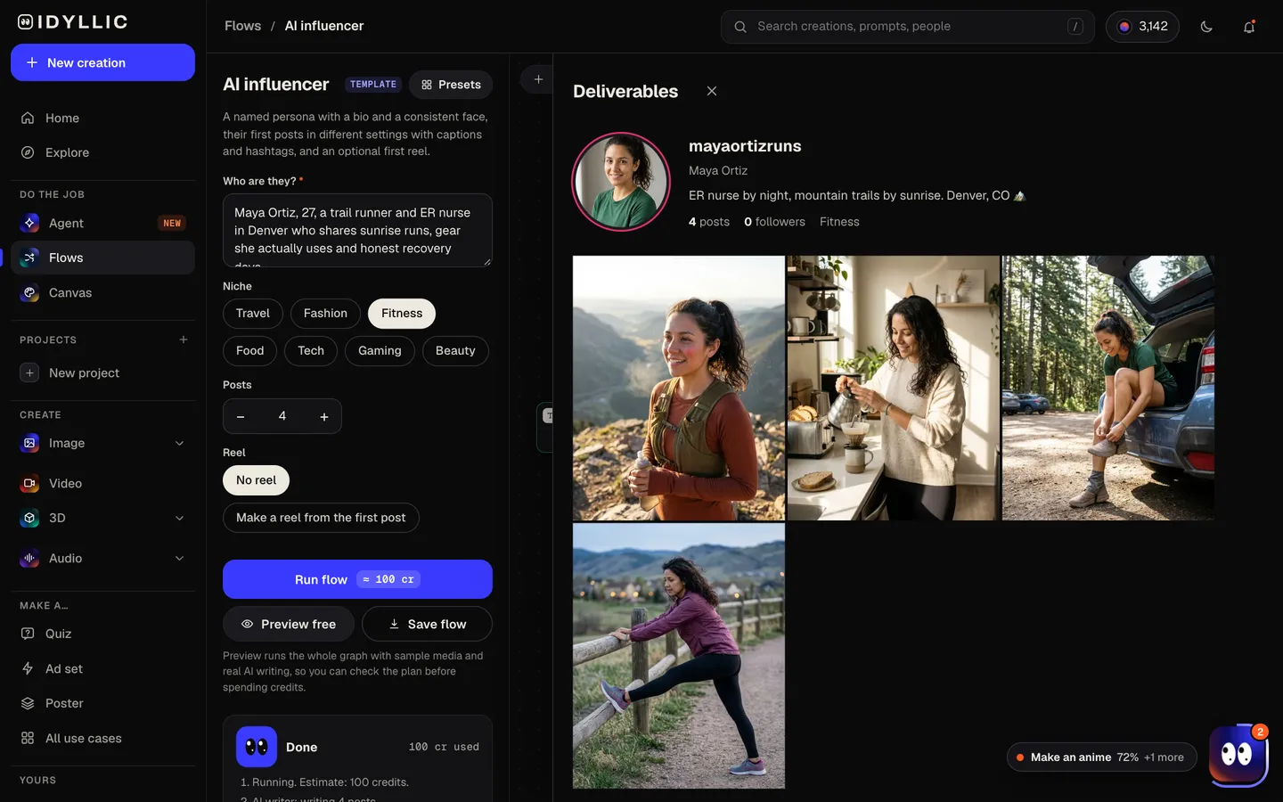 See the profile: Idyllic a persona and their first posts flow, step 3