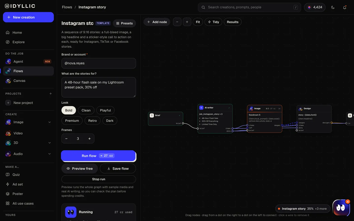 Let the flow write the sequence: Idyllic full-screen 9:16 stories that get tapped, not skipped flow, step 2