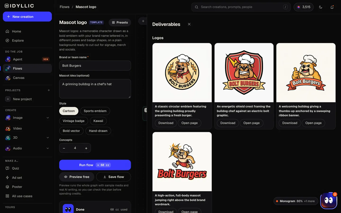 Compare the characters: Idyllic character mascot emblems with your brand name flow, step 3