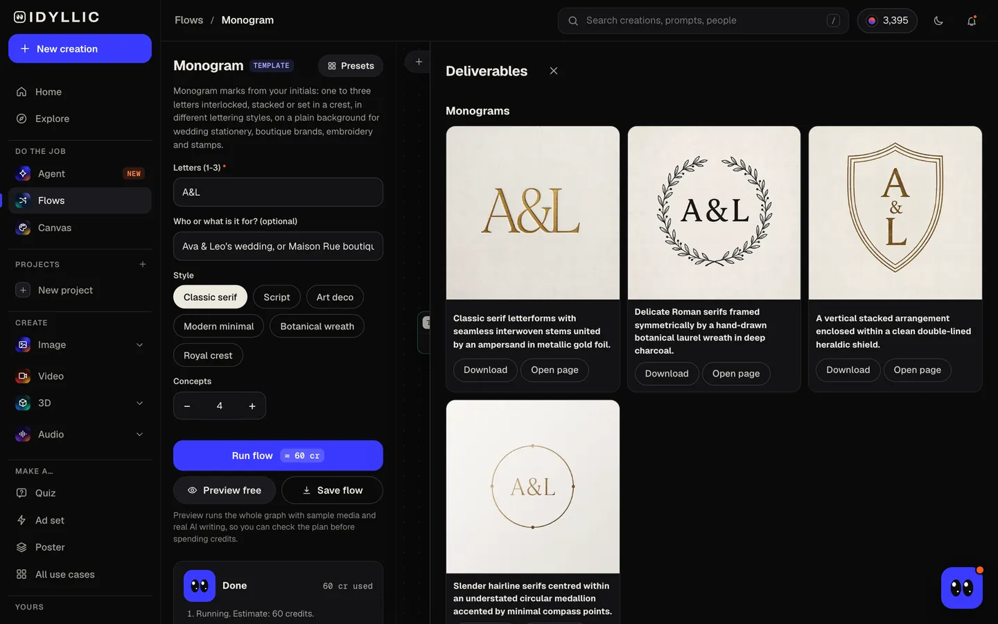 Compare the arrangements: Idyllic elegant 1-3 letter monograms for brands and weddings flow, step 3