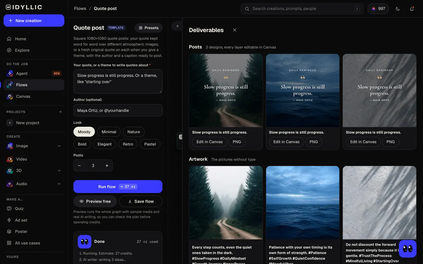 Compare the posts: Idyllic square quote posts with the words set beautifully flow, step 3