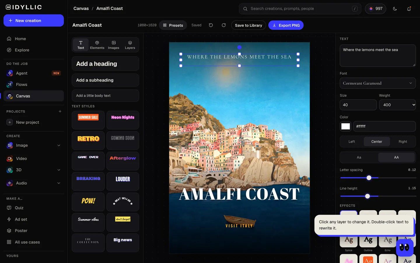 Edit and download: Idyllic vintage-style travel posters for any place flow, step 4
