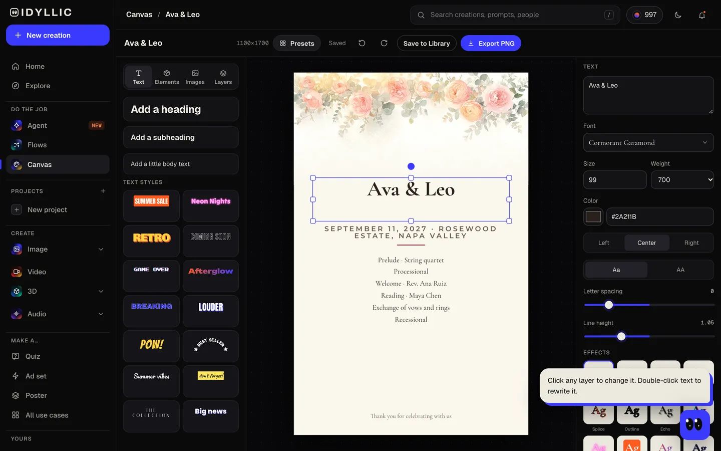 Edit and download: Idyllic ceremony programs with your order of service in type flow, step 4