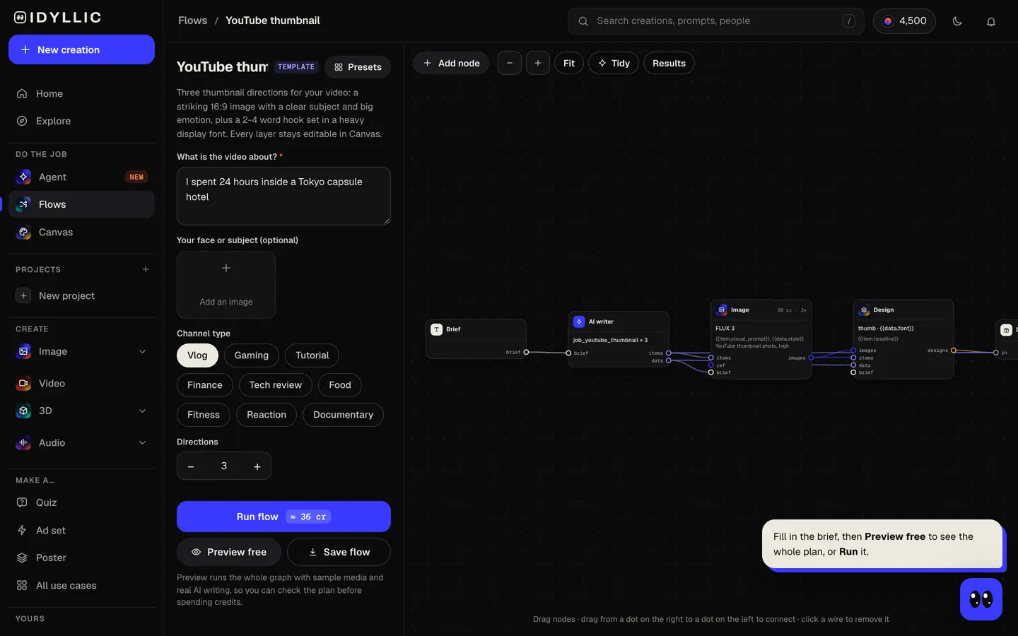 Say what the video is about: Idyllic click-worthy 16:9 thumbnails with a bold hook flow, step 1