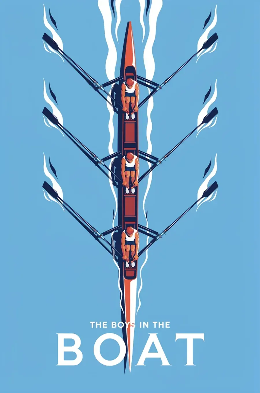 rowing poster THE BOY IN THE BOAT, top-down, flat colors